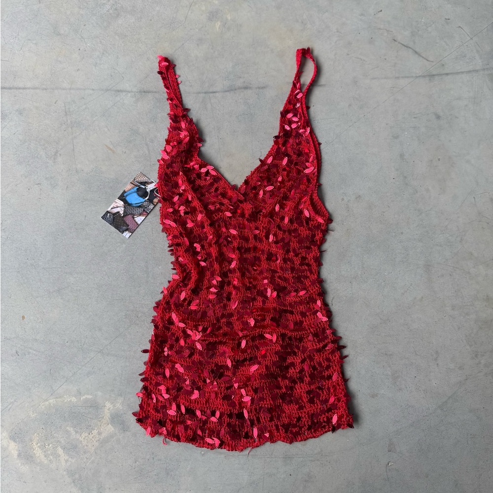Vintage red crochet sequin top